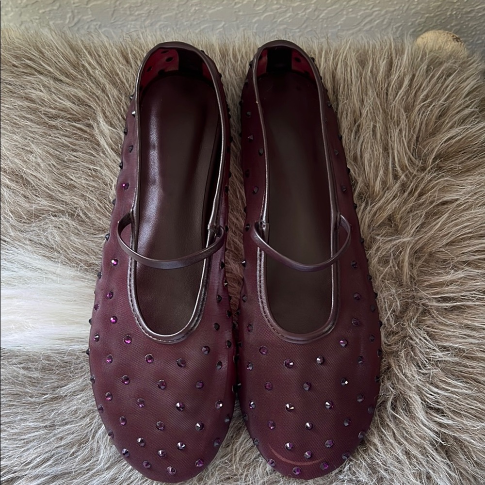 Mesh Burgundy Studded Flats
